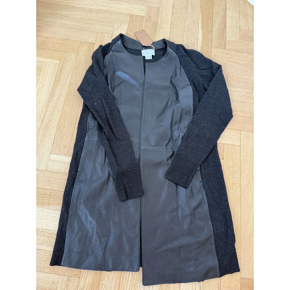 M PATMOS - Black Leather + Merino Wool Long Cardigan - M NW0T